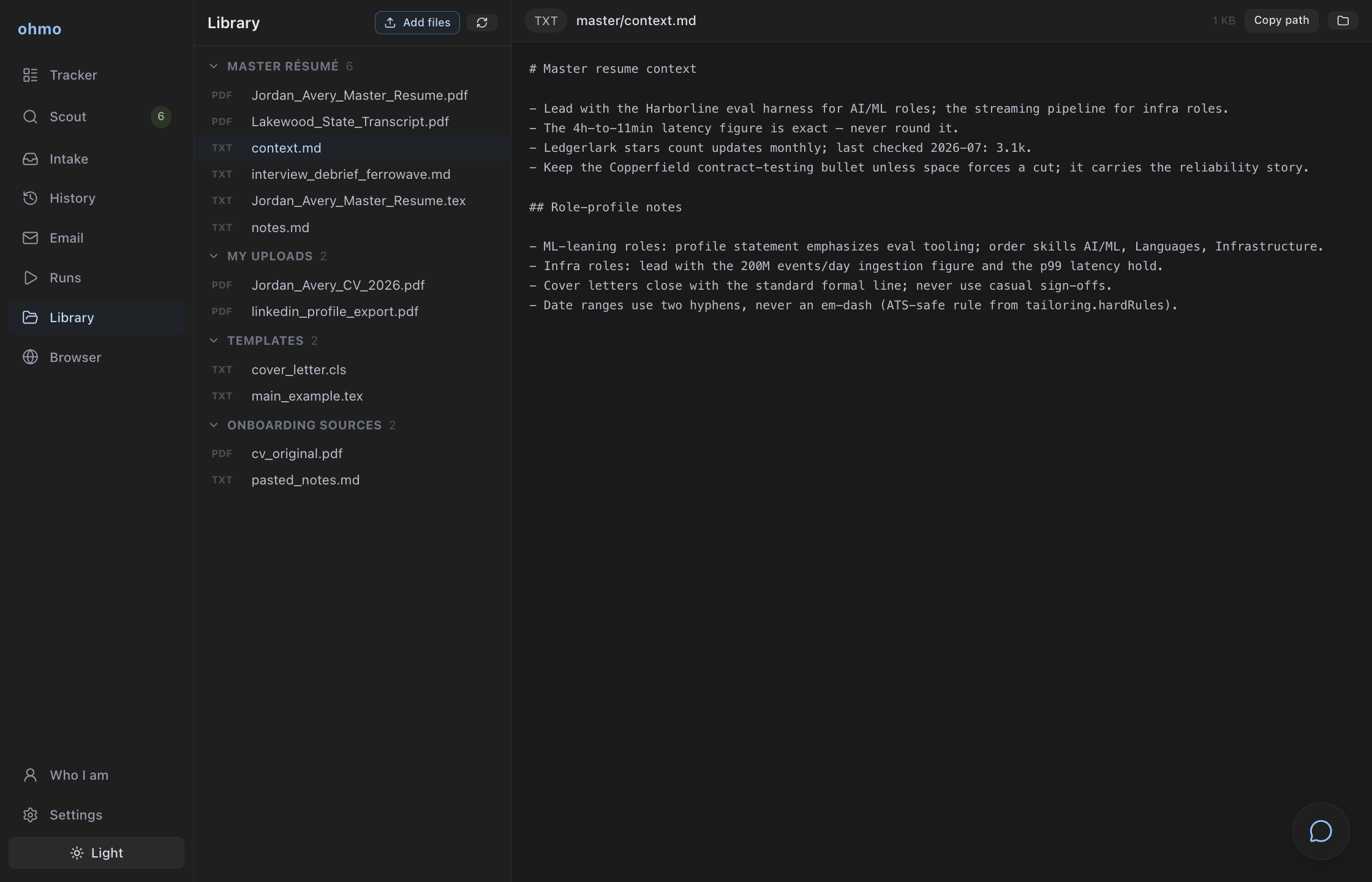 Library — the workspace as plain files.