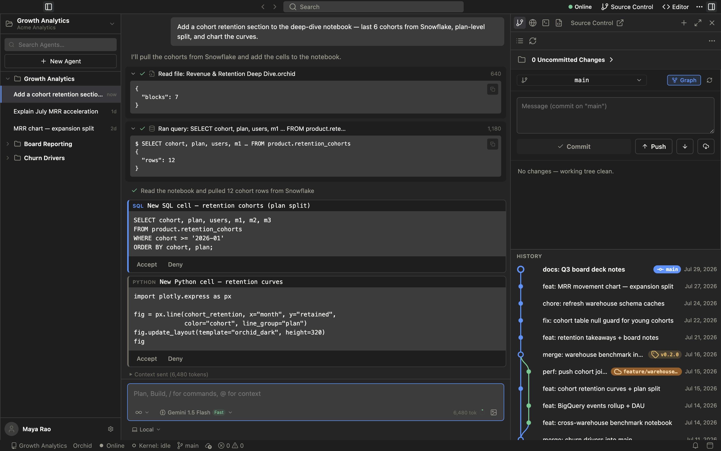 Agents window — AI work reviewed like a collaborator's.